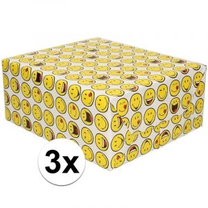 3x Smilley inpakpapier/cadeaupapier 200 cm