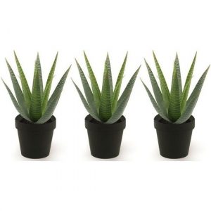 3x Nep aloe vera plant groen in zwarte pot kunstplant