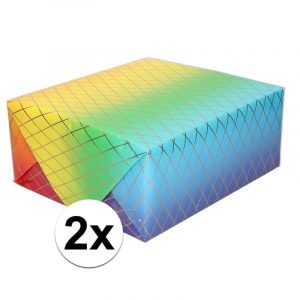 2x Regenboog kleuren en grafische print inpakpapier/cadeaupapier 200 cm per rol
