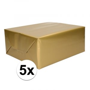 5x Cadeaupapier goud 70 x 200 cm