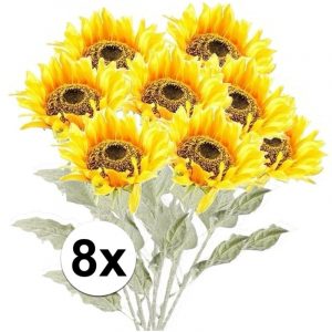 8x Gele zonnebloem 82 cm kunstplant steelbloem