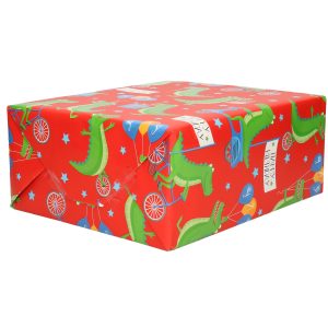 1x Kadopapier rood met krokodil thema 200 x 70 cm