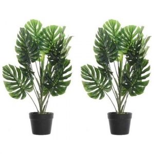 2x Groene Monstera/gatenplanten kunstplanten 70 cm in zwarte pot