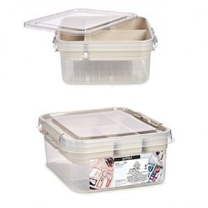 Multifunctionele opberg/sorteer naaigaren/verband/hobby box/doos creme wit 26 x 24 x 11 cm