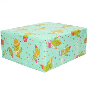 1x Rollen Cadeaupapier cactus / happy birthday mint groen 70 x 200 cm