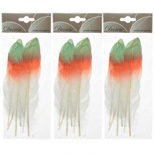 18x Hobby/knutsel veren 18 cm wit/oranje/groen