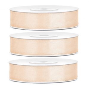 3x Hobby/decoratie creme satijnen sierlinten 1,2 cm/12 mm x 25 meter