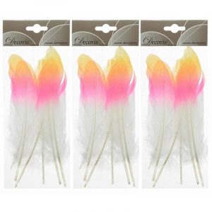18x Hobby/knutsel veren 18 cm wit/roze/geel