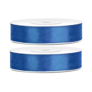 2x Hobby/decoratie kobaltblauwe satijnen sierlinten 1,2 cm/12 mm x 25 meter