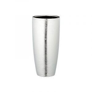 Ronde matte zilveren vaas/vazen van keramiek 28 x 13,5 cm