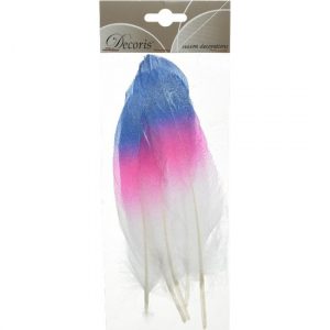 6x Hobby/knutsel veren 18 cm wit/roze/blauw